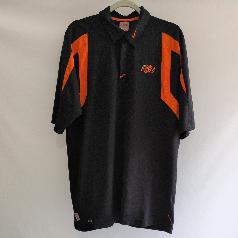 Nike NikeFIT DRY OSU Cowboys Colorblock Polo Shirt Men's L Black Orange